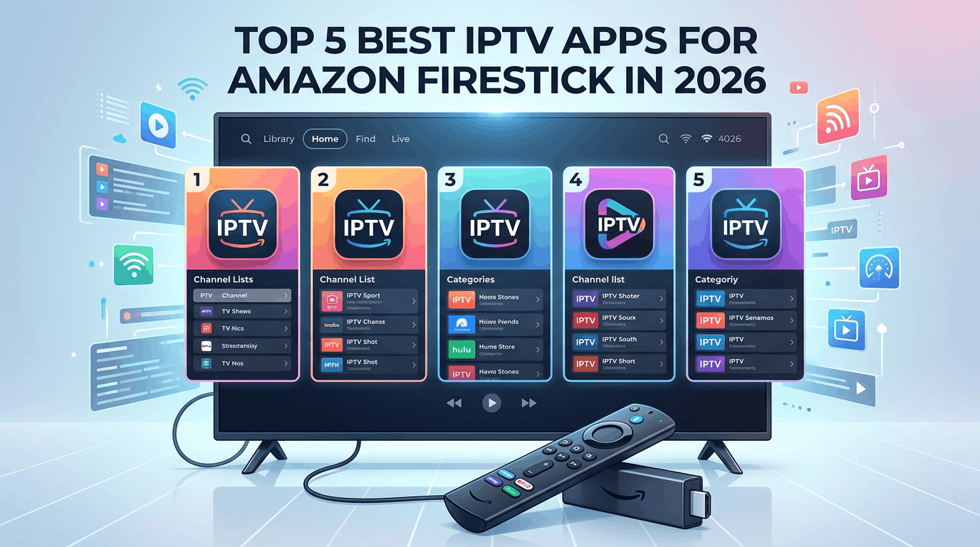 Amazon Firestick with IPTV app displayed on TV screen